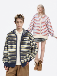CANOTWAIT_ | Color Stripe Hoodie Zipper Sweater Jacket