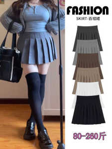 Váy Xếp Ly Màu Xám Cỡ Lớn Cho Nữ Sinh Viên Phong Cách Ngọt Ngào Cạp Cao Dáng Chữ a Ngắn Váy Ngắn Mùa Thu