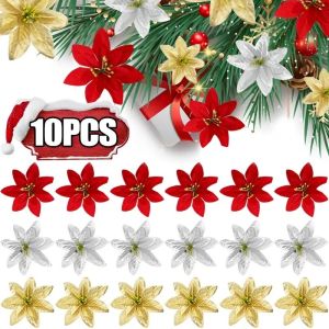 5/10Pcs 14cm Large Silk Rose Flannel Home Christmas Tree Decorations DIY Garland New Year Party Decorations