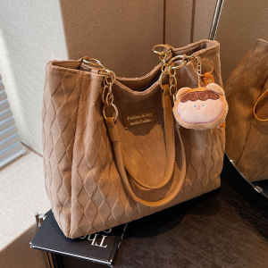 Large Capacity Casual Shoulder Bag for Women 2025 New Vintage Tote Bag College Students Class Diamond Pattern Bags