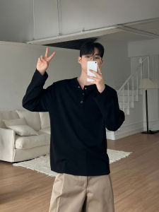 DAVID&ME | Ice Silk Henry Collar Long Sleeve Summer Korean Style Texture Loose T-Shirt