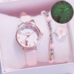 New Girl Quartz Watch Student Children Wristwatch Cat Ears Face Gifts for Kids Girl ulzzang With Box Clock