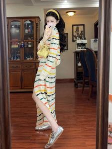 CHANGTONG | Spring Knit Two-piece Set Dress Striped
