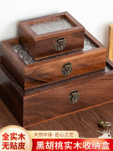Retro Walnut Wooden Jewelry Storage Box Lockable High End Gift Box Desktop Organizer Dustproof Cover Rectangular Shape