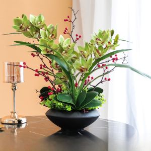 Modern Luxury Orchid Simulation Flower Pot Set Living Room Entrance Decorative Artificial Flower Display Home Decoration Art