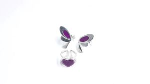 Game Character VALORANT Clove Cosplay Ring Set Metal Open Adjustable Butterfly Heart Ring Jewelry Accessories Props