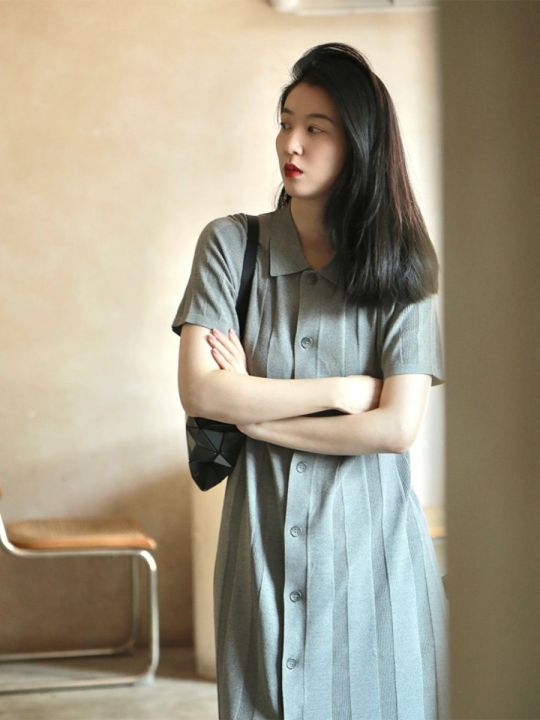 Polo Fashion Gray Short Sleeve Cardigan Midi Dress | Lazada