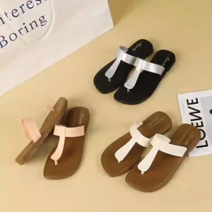 Marche Elegant Breathable Slip-on T-strap Flat Rubber Sandals for Outdoor Womens Footwear
