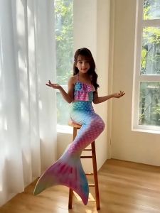 3 in1 Mermaid Costume for Girls 3pc Mermaid Swimsuit Tail & Tops Set For KidsFashion Princess Dress For 3-11 Years Old