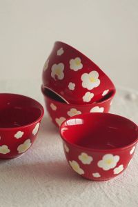 Pure Original Red Heart Hand Painted Ceramic Plate Ceramic Plate Ceramic Bowl Rice Bowl Plate Ceramic Flower Receptacle Underglaze Color