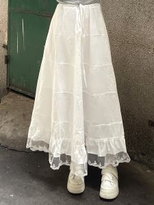 Váy Dài Chữ a Xếp Nếp Trắng Kiểu Pháp Eo Cao Váy Midi Ngọt Ngào Thoải Mái Thiết Kế Vòng Tròn Tay Ngắn Chất Liệu Polyester