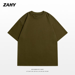 Heavyweight Pure Cotton Basic Short Sleeve Mens T-shirt Small Collar Summer Trendy Brand round Neck Casual Loose Fit Youth Popular