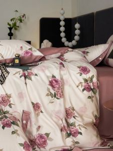 Class a French Style 100 Sheets Lyocell Silk Printed Summer Bedding Set Smooth Naked Sleep Four Piece Bedding Sheet Cover