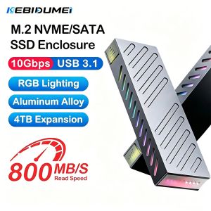 KEBIDU | Kebidumei M.2 NVMe SATA SSD Enclosure 10Gbps PCIe SSD Case RGB External Portable SSD Box USB C 3.1 Gen2 for 2230/2242/2260/2280