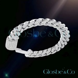 Lắc Tay Bạc Nam Cuban Glosbe & Co Bản To Full Đá Size Lớn - Trang Sức Underground Cao Cấp Trẻ Trung Sang Trọng - LTEN10