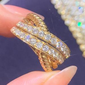Huitan Luxury Twisty Cross Design Ring for Women Party Wedding Trendy Gold Color Jewelry Lady Glamorous Accessories Inlaid CZ