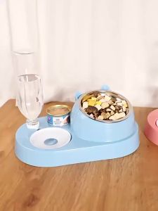 Double Dog Cat Bowls Pets Water and Food Bowl Set with Automatic Waterer Bottle for Small or Medium