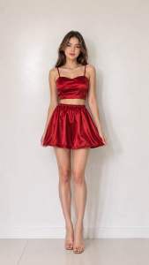 Sherrie Silky Top and Skirt set with Spaghetti straps and elastic waist skirt.