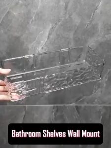 Shelves Bathroom Shelves No-Drill Wall Mount Corner Shelf Shower Storage Rack Holder Wall Hanging Toiletries Light Luxury Glacier Pattern Organizer Transparent Home Bathroom Makeup Desktop Organizer