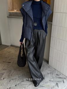 Eco-Friendly Protein Leather High Waist Straight Leg Wide Leg Pants Comfortable Long Trousers Versatile for All Occasions