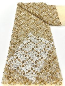 High Quality African Sequins Beaded Groom Lace Fabric 2026 Embroidery French Tulle Nigerian Lace for Sewing AT2921