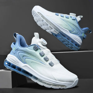 Laceless Running Shoes Mens Air-Cushioned Sport Sneakers Breathable Large Size Rotating Button Shock-Absorption Autumn Wear