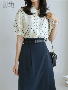 BAILUOANN | Fashionable Polka Dot Shirt Womens Summer New Simple Design Commute OL Short Sleeve Large Size Blouse Straight Tube Print Button