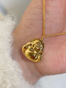 Smiling Buddha Pendant Necklace for Women New Chinese Style Silver Pure Silver Golden Color Sweater Chain Versatile Fashion Jewelry