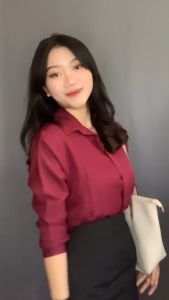 Kemeja Polos Basic Korean Style Bahan Shakila Twill Nyaman - Atasan Basic Wanita By Azka Collection