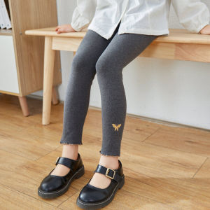 กางเกงขายาวผ้าฝ้ายเอวสูงสำหรับเด็กผู้หญิง กางเกงขายาวฤดูใบไม้ผลิและฤดูใบไม้ร่วงบางๆ แฟชั่นใหม่ กางเกงขายาวสำหรับเด็กผู้หญิง