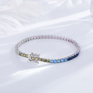 Vòng Tay Tennis Bạc Ý 925 YLMyself 3mm Đính Đá CZ Cầu Vồng Toàn Bộ Món Quà Thanh Lịch Dành Cho Nữ Chuỗi & Mắt Xích Phong Cách Bohemia Trang Sức Zircon