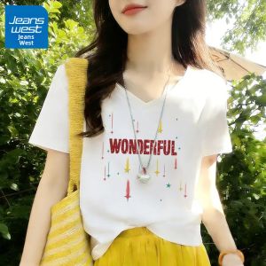 Jeanswest | Cotton V-Neck Short Sleeve Design T-Shirt