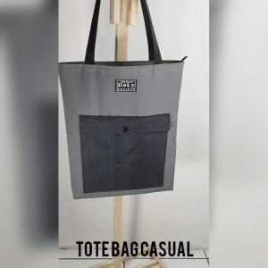 Tote Bag Bahan Kanvas DSB 404 Tas Model Kasual Penutup Resleting Warna Hitam Bag Wanita Dan Pria
