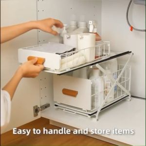 (นำเข้าจากญี่ปุ่น) ชั้นวางของใต้ซิงค์ ปรับระดับได้ ชั้นวางของในครัว ชั้นวางของในห้องน้ำ ชั้นวางของ ชั้นวางของอเนกประสงค์