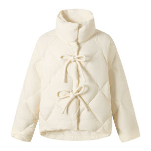 SEENFAAN | SEENFAAN Winter White Duck Down Puffer Jacket Womens Stand Collar Cute 3D Decoration Street Style Sport Casual Nylon Fiber