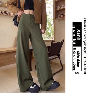 YAYANGREN | Quần Dài Nữ Size Lớn Mùa Hè Phong Cách Thông Thường Chân Quần Dọc Rộng Màu Khaki