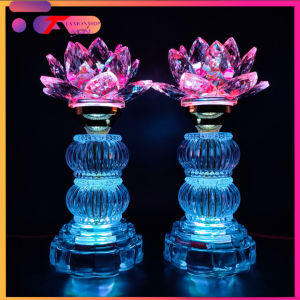 [Giá bán 2 cây đèn ] Cặp pha lê hoa sen nguyên khối trưng bàn thờ trang trí tủ thờ phật thờ quan âm PL63