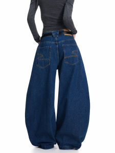FreeMary American Washed Original Blue Scissors Pants Womens Loose Silhouette Versatile Fashionable Jeans Long Pants