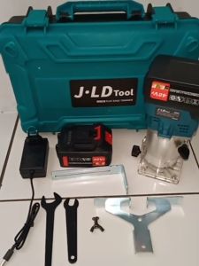 FULLSET TRIMMER CORDLESS JLD J3748 FLAT EDGE TRIMMER MESIN PROFIL ROUTER KAYU TENAGA BATERAI PRAKTIS PEMANGKAS TEPI RATA UNTUK KEPERLUAN TUKANG KAYU