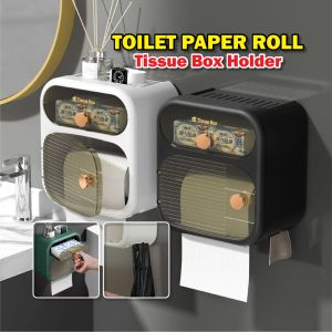 Light Luxury Bathroom Tissue Box Wall Mounted Waterproof Toilet Paper Box Non-Punched Toilet Paper Roll Paper Shelf