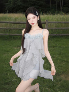 CHANGTONG | French Ruffle-strapped Dress Mini Beach Summer Style