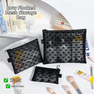 HALEXIONG | Large Capacity Bow Velvet Mesh Makeup Bag