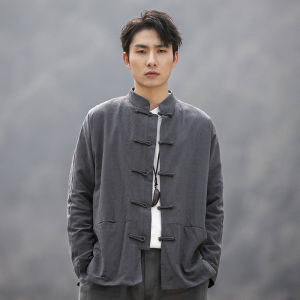 New Chinese Style Linen Mens Jacket Youth Spring Season Button Decorated Cotton Linen Hybrid Zongzi Coat Casual Wear