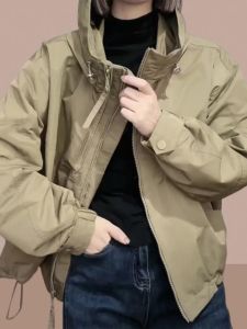 Fashionable Short Sportswear Jacket for Women Spring Autumn New Style Compact Size Ladies Coat Zipper Closure Hooded Long Sleeve