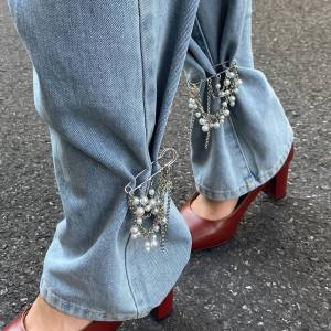 Salircon Fashion Elegance Imitation Pearl Tassel Ankles Chain Women Detachable Jeans Brooch Chain Clothing Jewelry Accessories