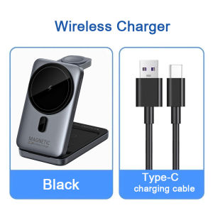 ZUZG Foldable 3-in-1 Magnetic Wireless Charging Station for iPhone 17/16/15/14/13/12 AirPods & Samsung Earbuds Apple Watch Series 11/10/9/8/7/SE | 15W Fast Charging | Portable Travel-Friendly Design