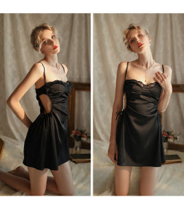 Váy ngủ khoét eo Jun đồ ngủ nữ chất liệu lụa thiết kế váy ngủ 2 dây mặc đồ ngủ mặc nhà