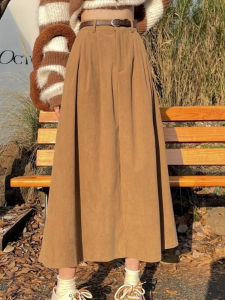 Autumn Winter Womans Corduroy Skirts High Waist Retro Elegant A-line Skirt Long Style Female Goth Skirt Loose Womens Clothing