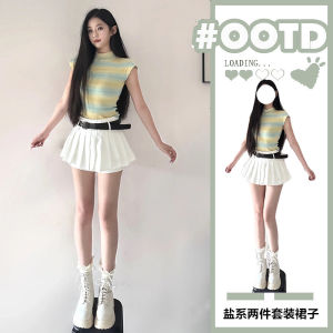 Summer Chic Sweet And Spicy Tea System Korean Drama Main Character Clothing Set Pure Desire College Style Mini Dress Skirt Set