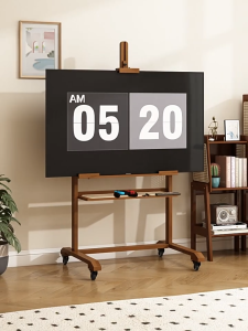 【On Hand】Bamboo TV Stand For 55/65/75 Inches Adjustable Height Mobile Floor TV Rack With Wheels